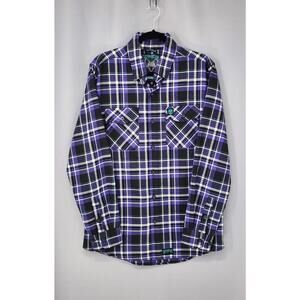 Born Scum Bottom Feeder Shirt Mens Medium Purple Black Plaid Flannel Button Down
